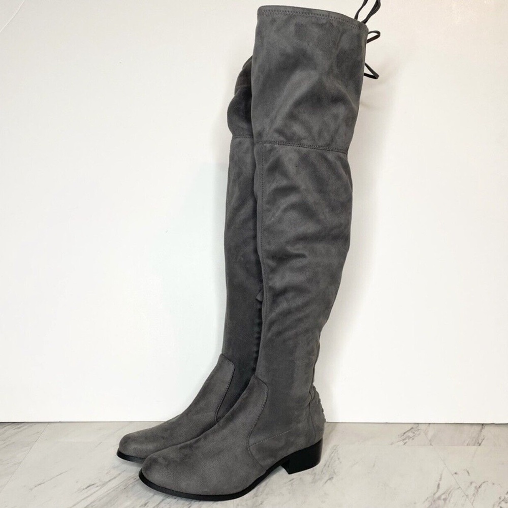 Charles David Lace Up Over the Knee Grey Suede Boots